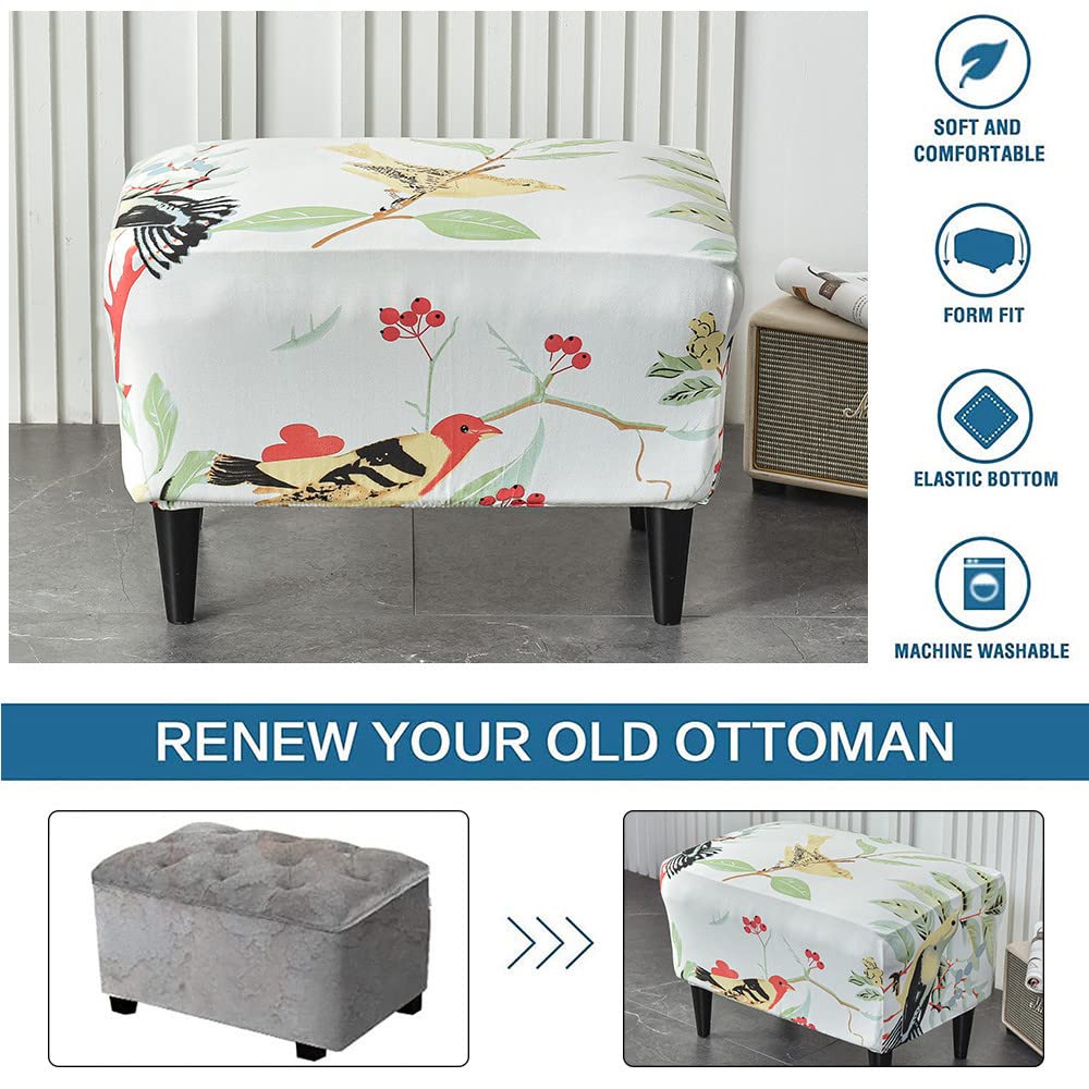 Highdi Housse Ottomane Housses De Pouf Extensible Carrées, Velours Housse De Repose-Pieds Protecteur De Meubles Housse De Tabouret Avec Fond Élastique Antidérapante Lavable (Blanc