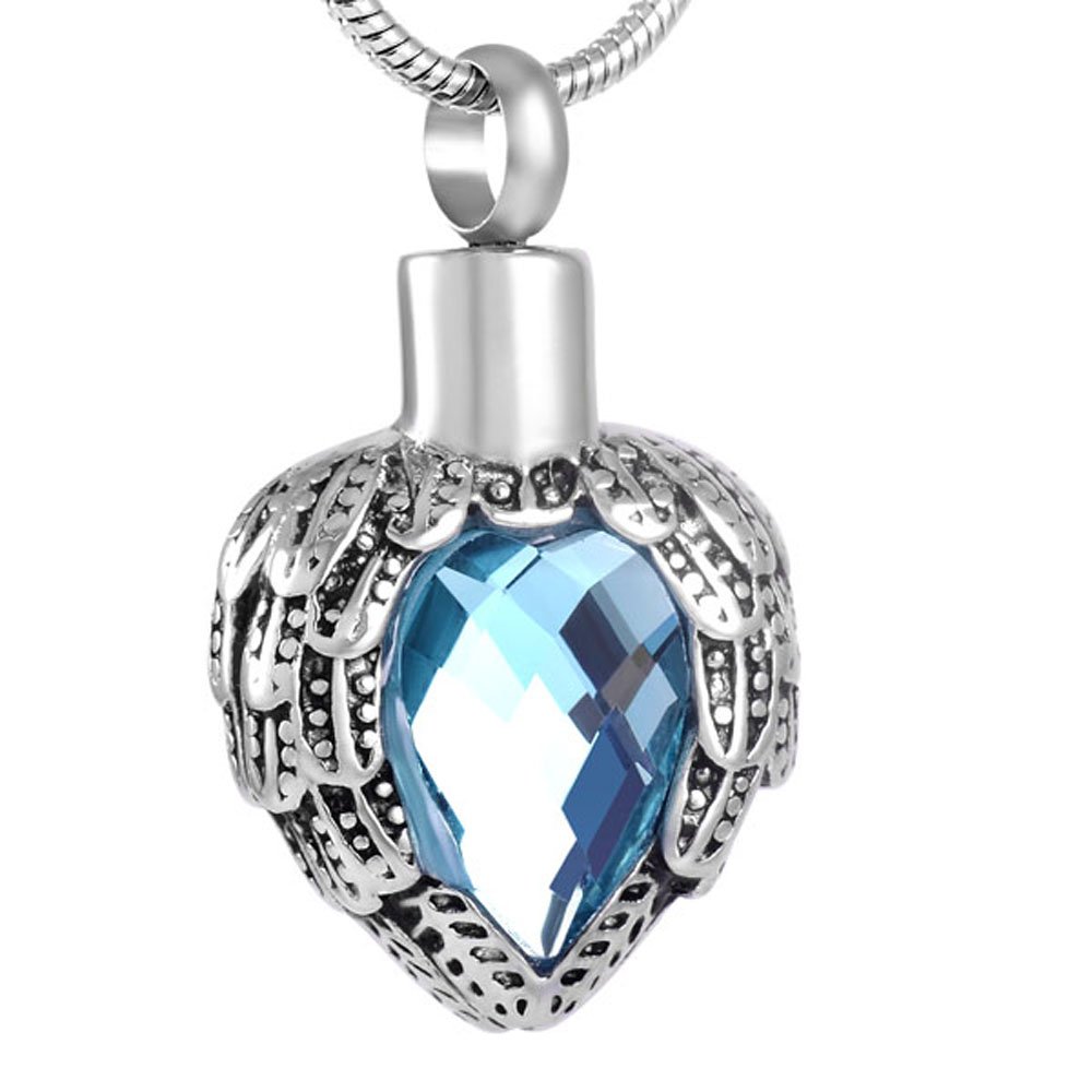 MeetloveGlass Angel Wings Heart Cremation Urn Necklace Memorial Jewelry for Ashes Urn Locket Pendant - Always in My Heart