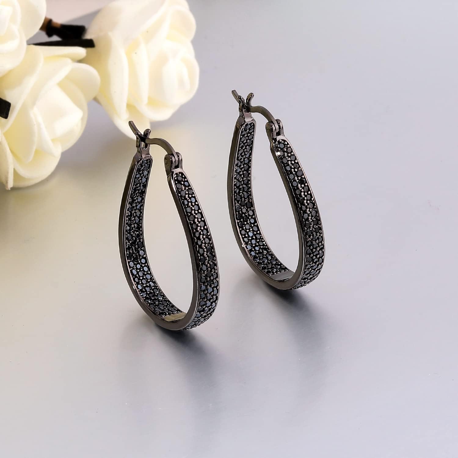 CiNily 925 Sterling Silver Post Hoop Earrings for Women Gilrs Multcolors Cubic Zircon Hoops 14K Gold Plated Oval Chunky Hoop Earrings Jewelry Gift for Mothers Day/July 4th/Wedding/Party/Christmas - Image 5