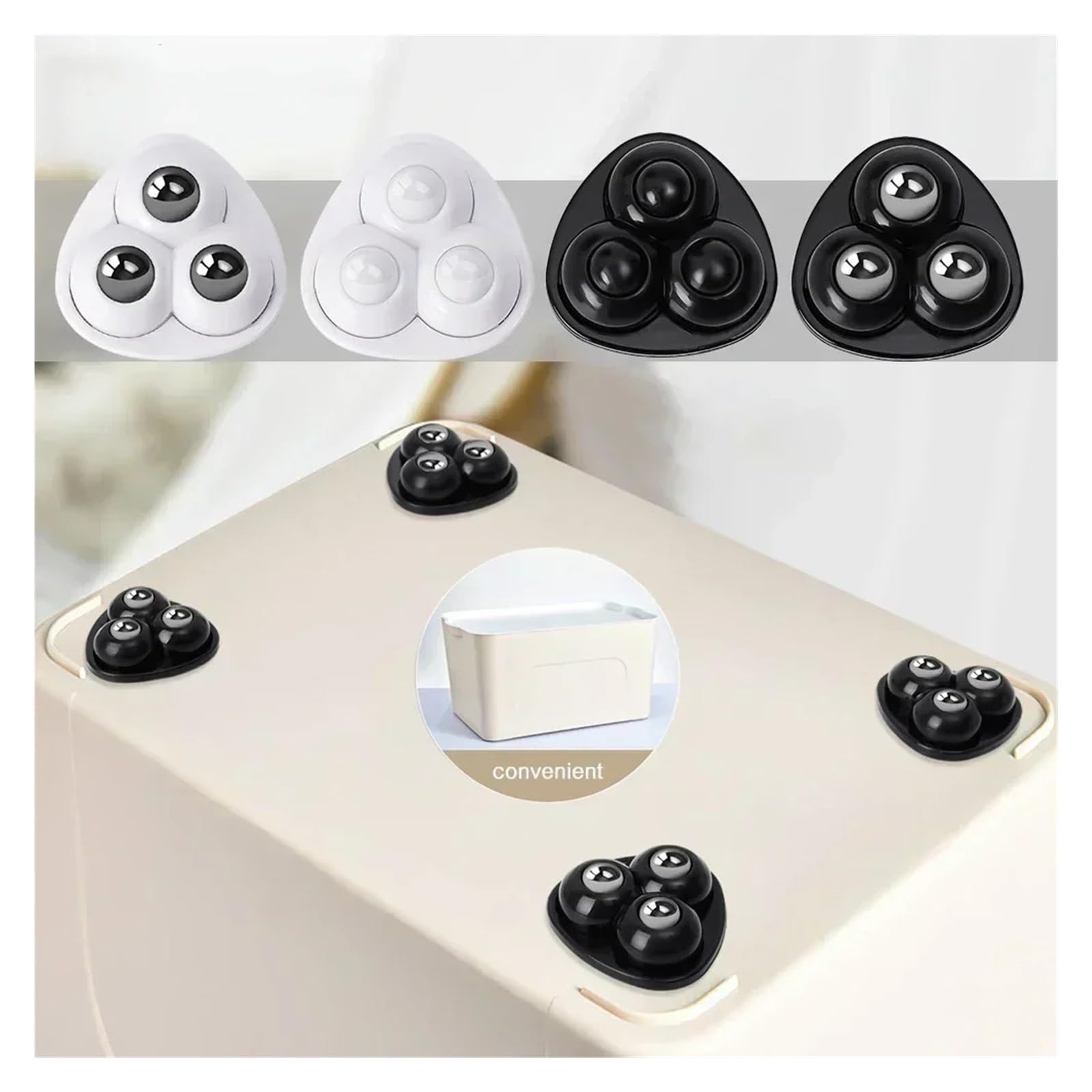 4 szt. Samoprzylepnych kółek samoprzylepnych 360 stopni dla | Stal nierdzewna ABS Płynna mobilność Cichy obrót Bez wiercenia(8pcs Black Round)