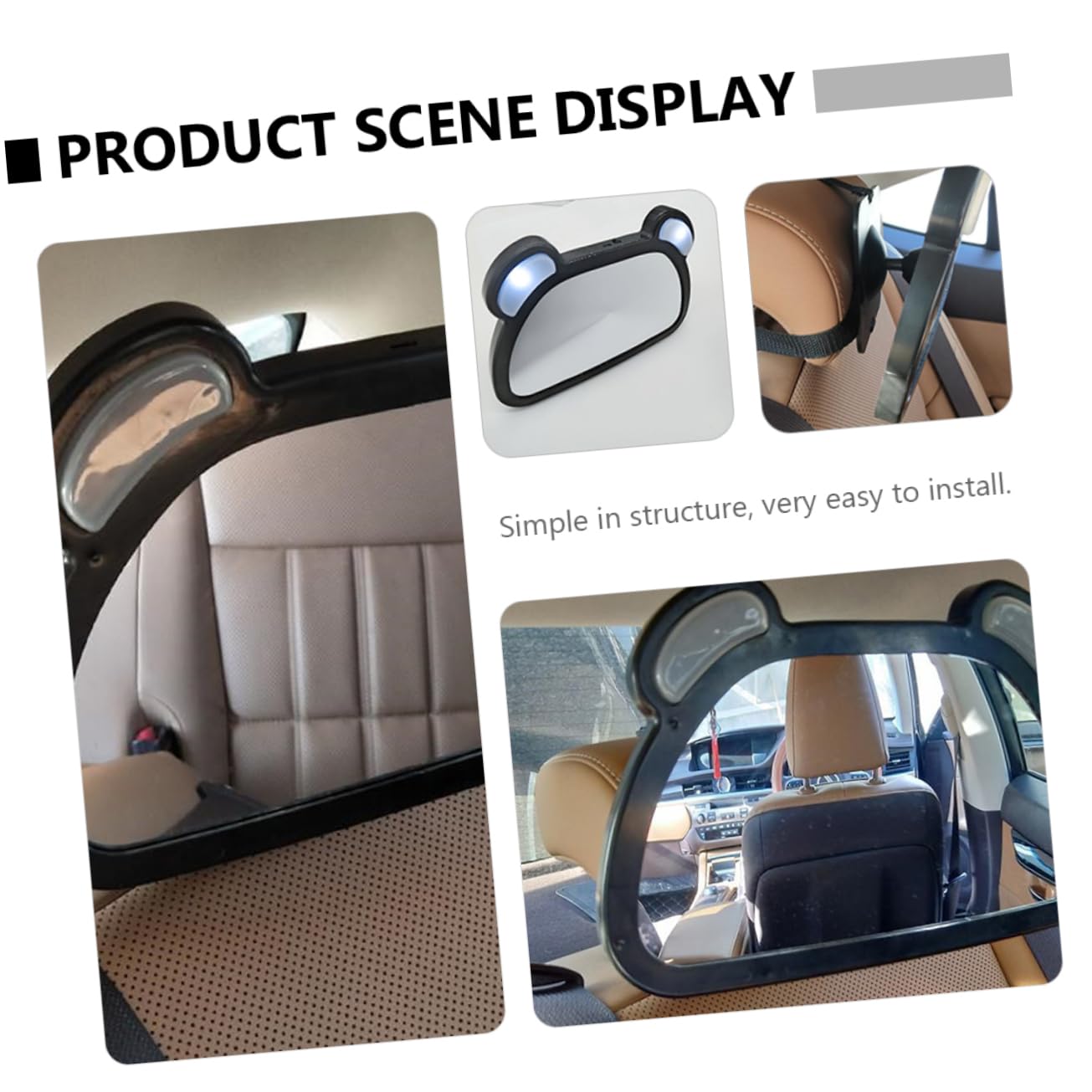 Miroir D'observation Bébé LED pour Voiture, Télécommande Usb, Noir