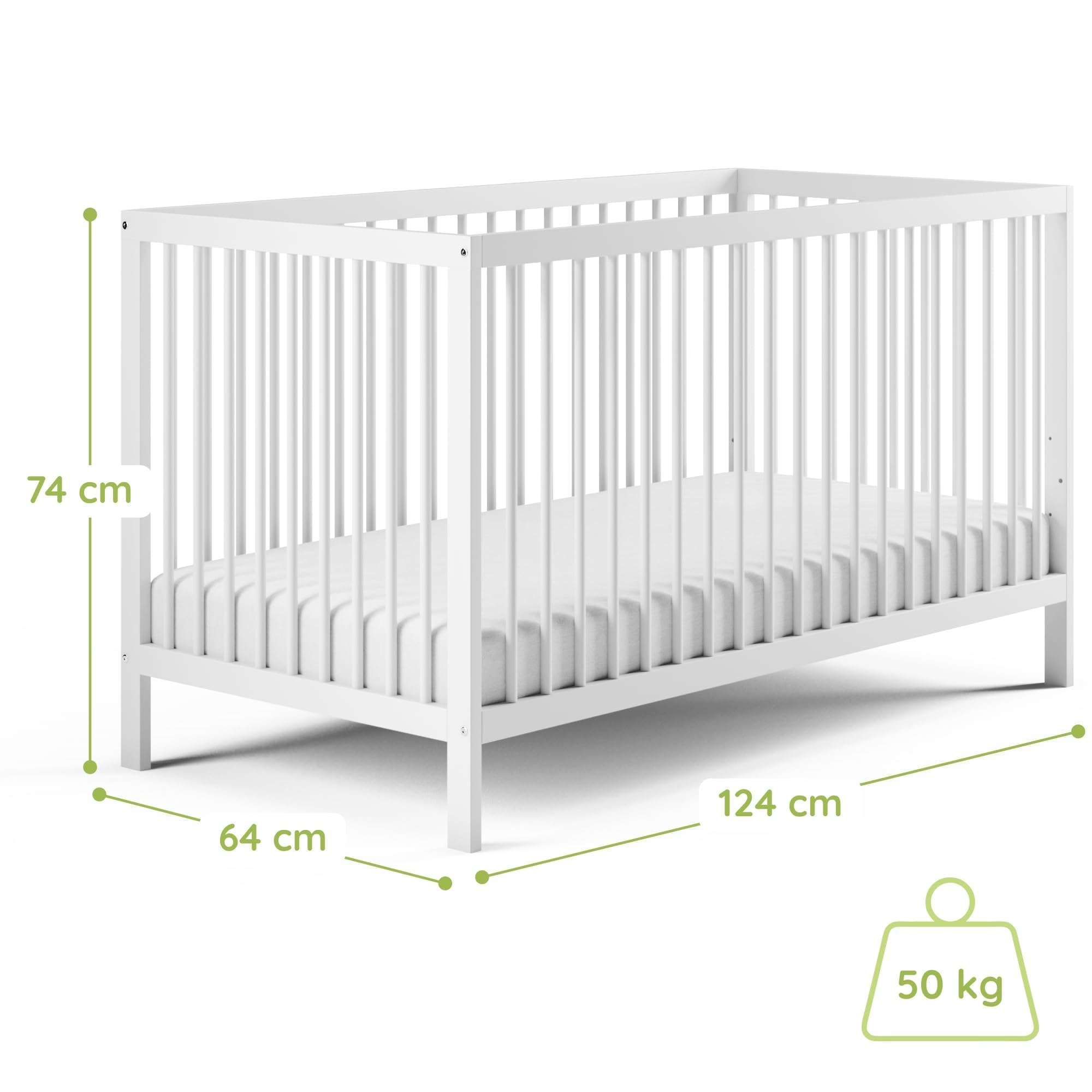 Kids Collective Lit bébé évolutif 60x120 70x140 cm Matelas Sommier hêtre Massif Blanc