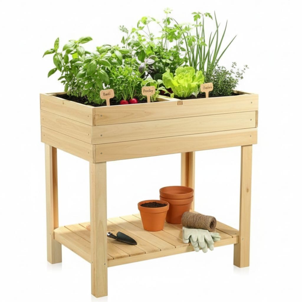 Verhoogd houten bloembed 140 x 80 x 40 cm - gebrand