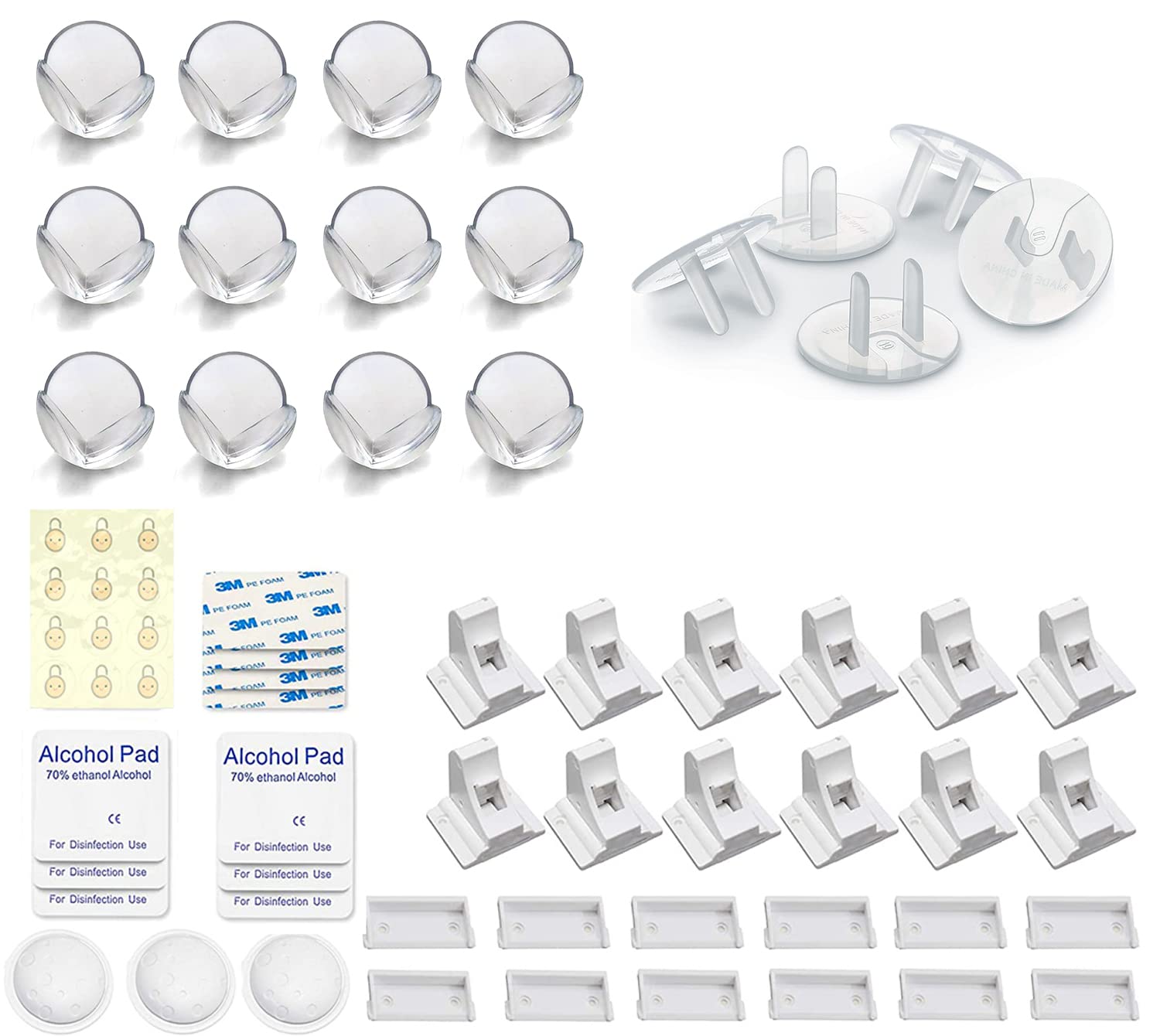 BABY PROOF ME 24 Outlet Covers Bundle with 12 Corner Protectors and 12 Magnetic Cabinet Locks for Child Safety