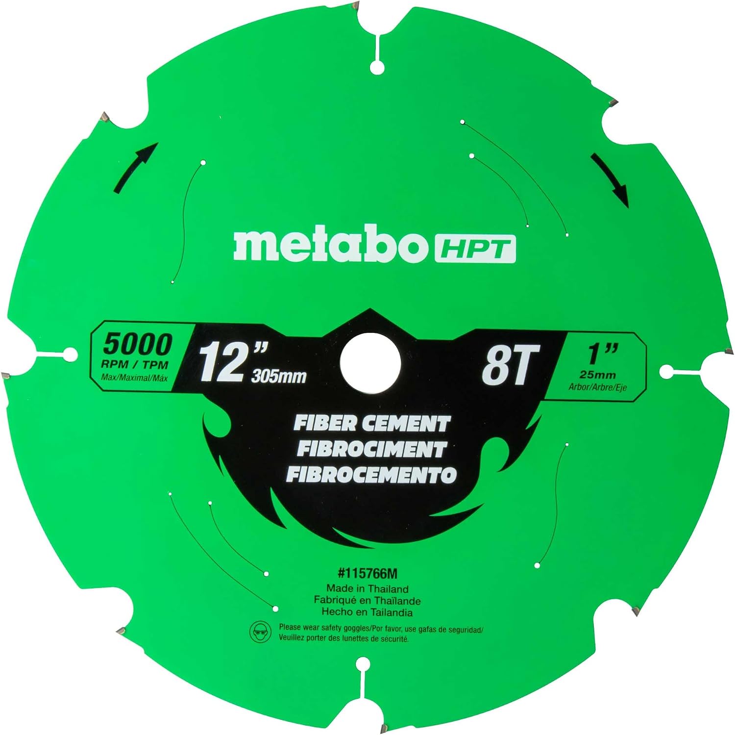 Metabo HPT 12-Inch Fiber Cement Blade, 8-Tooth, Industrial High Performance Tungsten Carbide, PTFE Coating, Laser-Cut Expansion Slots, 115766M