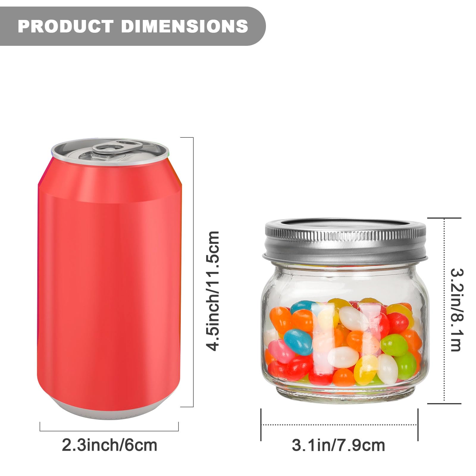 Eathtek Kleine Einmachgläser mit normalem Deckel, 240 ml, 6 Stück Glasdosen mit Etiketten, Mini-Gläser für Marmelade, Gelee, Gewürze, Honig, Kräuter, Hochzeitsdusche, Gastgeschenke,