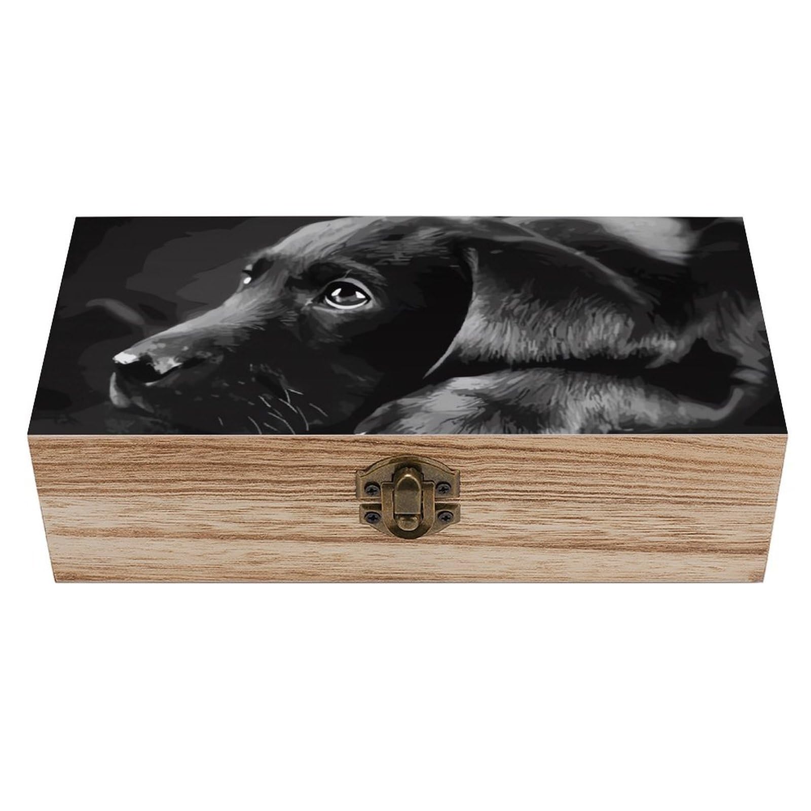 Peiyeety As Pic Black Labrador Puppy Wooden Storage Box Home Keepsakes Boxes With Hinged Lid Vintage Decorative Gift For Photos Jewelry Home Decoration