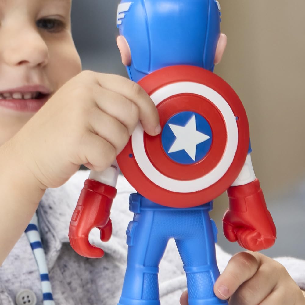 Marvel Spidey y Sus Sorprendentes Amigos Figura de Captain America: Steve Rogers con Accesorios 22,5 cm, Figura de Acción, Juguete de Superhéroe para Niños a Partir de 3 Años