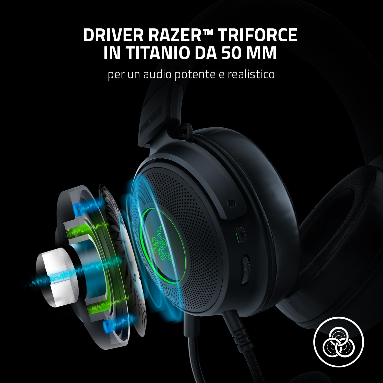 Razer Kraken V3 - Cuffie cablate USB da gaming con Razer Chroma RGB (Driver TriForce in Titanio da 50 mm, THX Spatial Audio, Tecnologia Chroma RGB) Nero