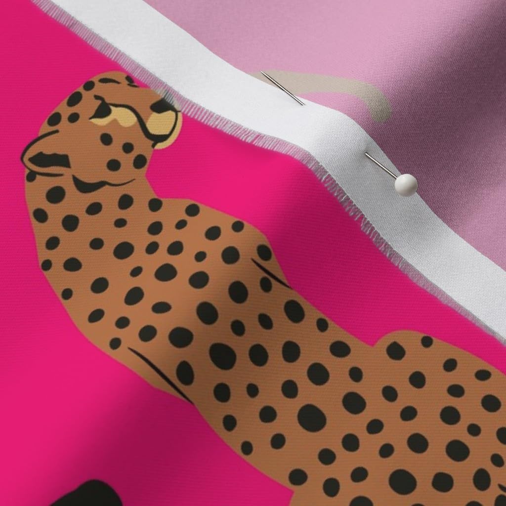 Spoonflower Fabric - Pink Cheetah African Big Cat Hot Maximalist Animal Animals Jungle Printed on Organic Cotton Sateen Fabric by The Yard - Sewing Quilting Apparel Home Decor