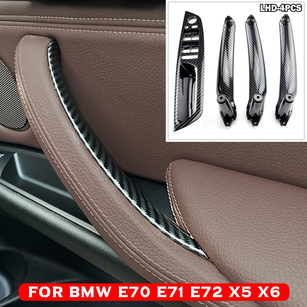 4 pezzi di maniglia per porta interna in ABS per auto, pannello interno, copertura decorativa per tirare, bracciolo compatibile con BMW E70 E71 E72 X5 X6 2007-2014 - Fibra di carbonio