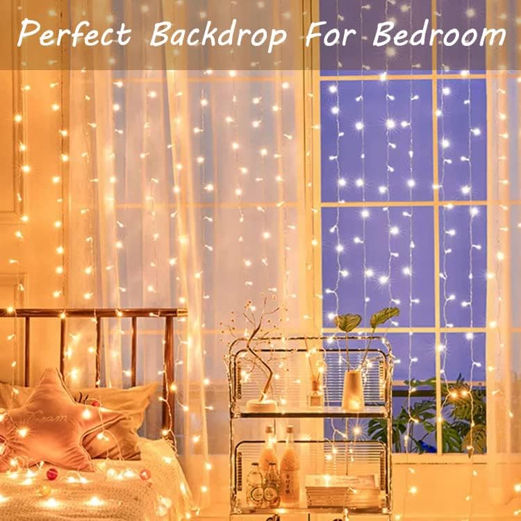 BHCLIGHT 300 LED Curtain Lights, Wall Hanging String Window Lights with 8 Modes, Waterproof Fairy Curtain Lights Plug in, Outdoor Indoor Christmas Party Decorations, Bedroom Decor, Wedding Backdrops