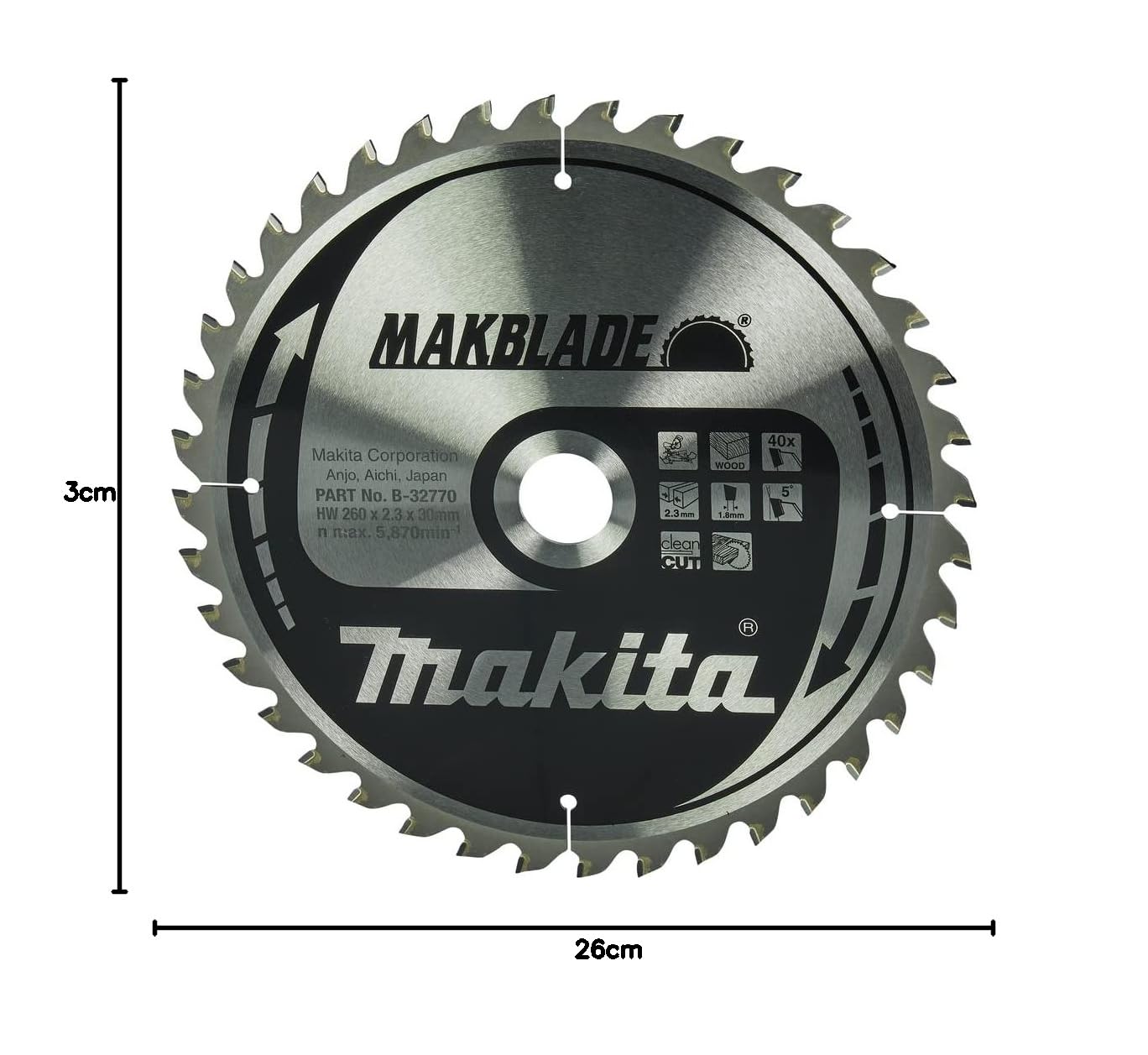 Makita B-32770 Lama Sega Circolare T.C.T. 260x30mm 40T Legno