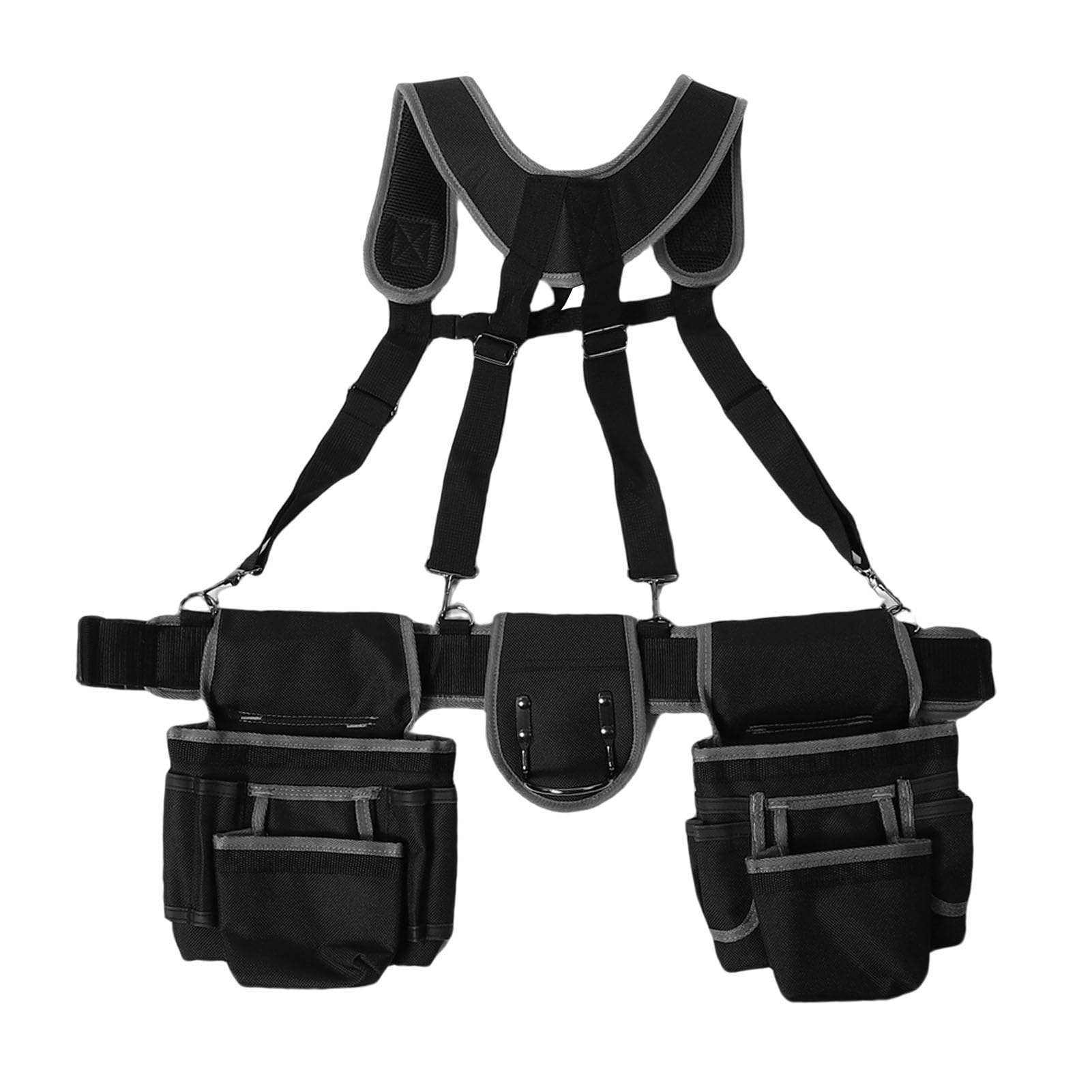 Jiawu Cintura per Attrezzi con Bretelle, Organizer per Cintura per Attrezzi Regolabile in Tessuto Oxford, per Resistente con Tasche Multifunzionali, Comode Bretelle per Carpenteria Edile