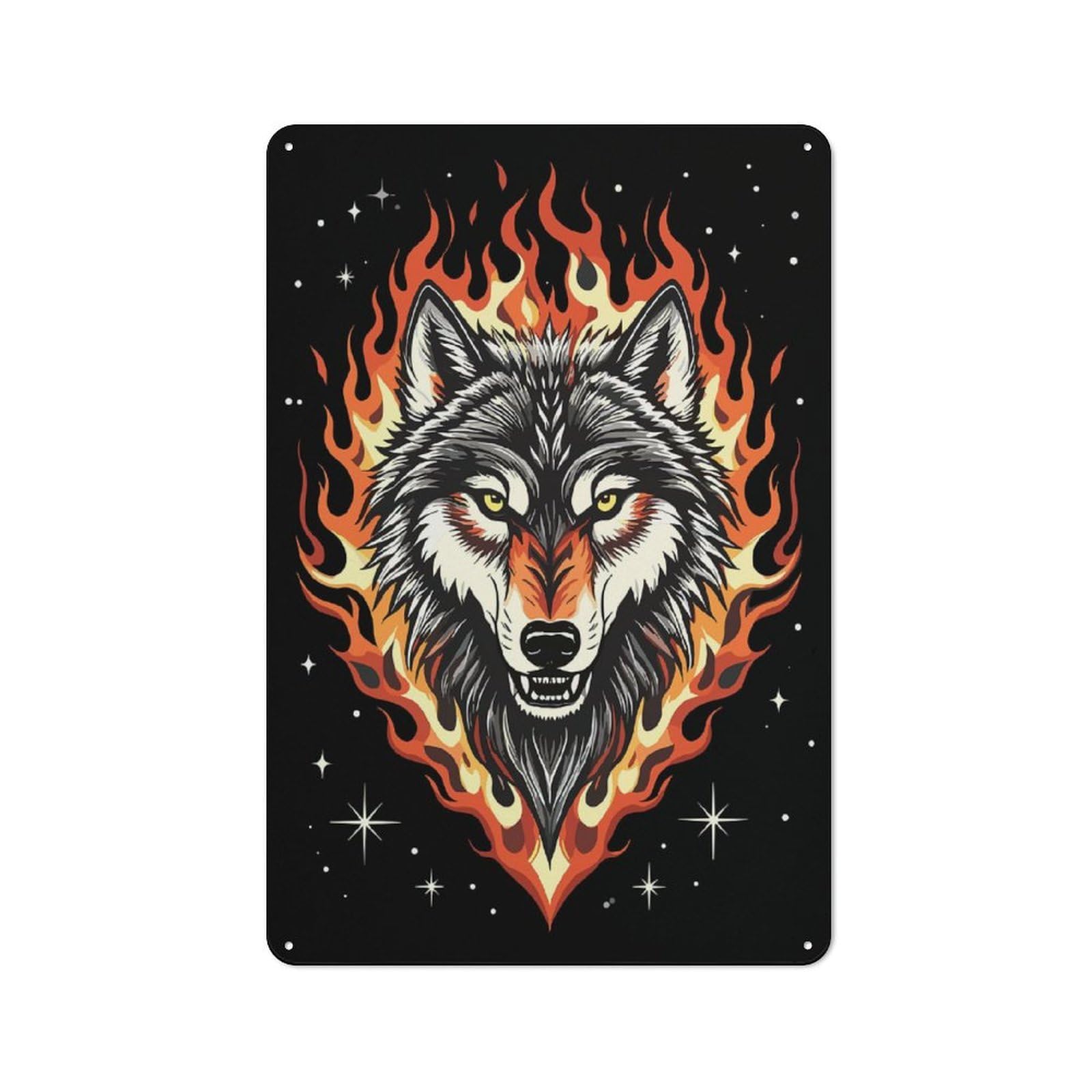 Junmoney Fiery Wolf Head Shop Front Style Bistro Metal Sign 30X20cm, Cafe Wall Decor For Tea Room, Shop Wall Or Breakfast Area