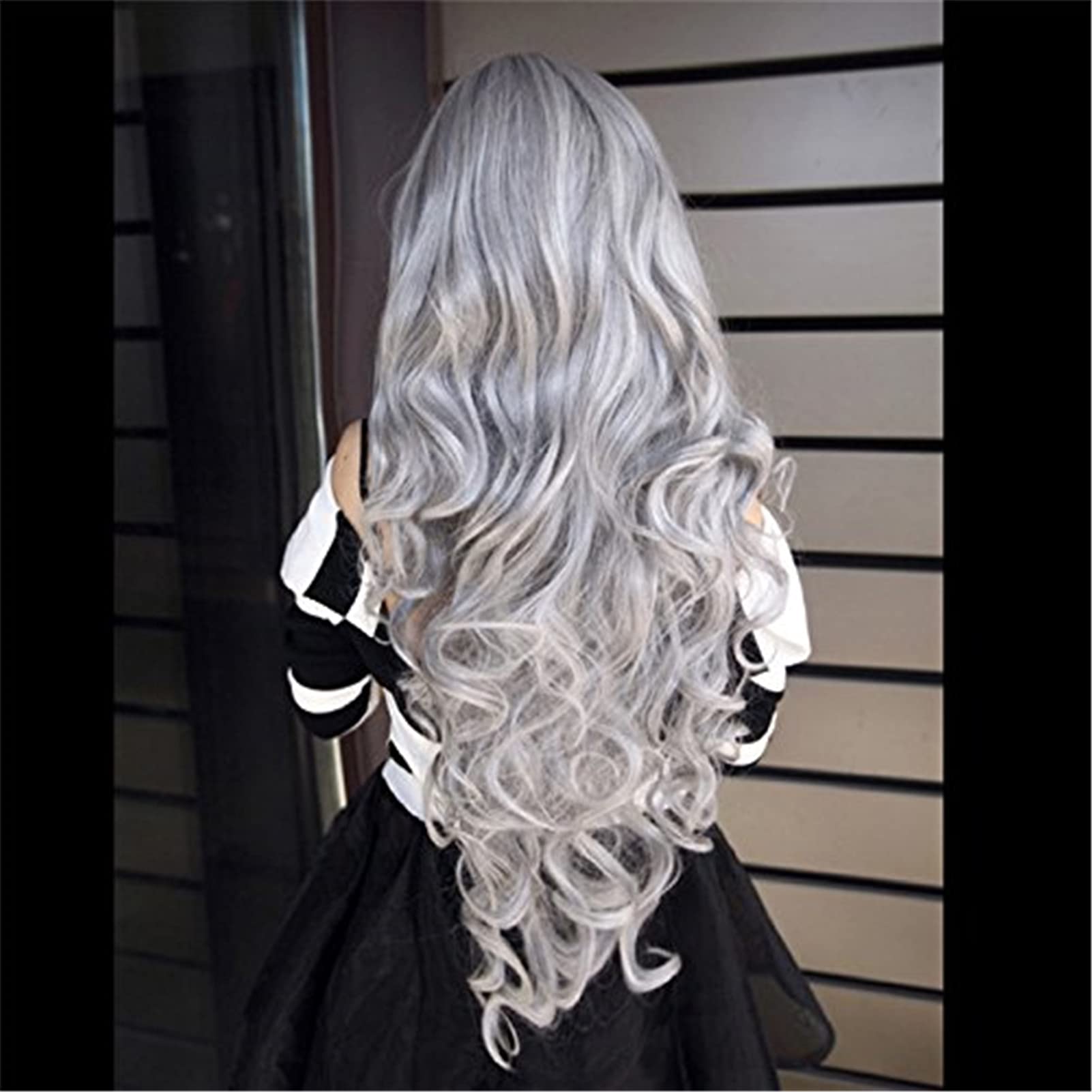 Long wigs grey wavy curly hair wigs like real human hair fringe cosplay costume manga mannequin grey - Image 2