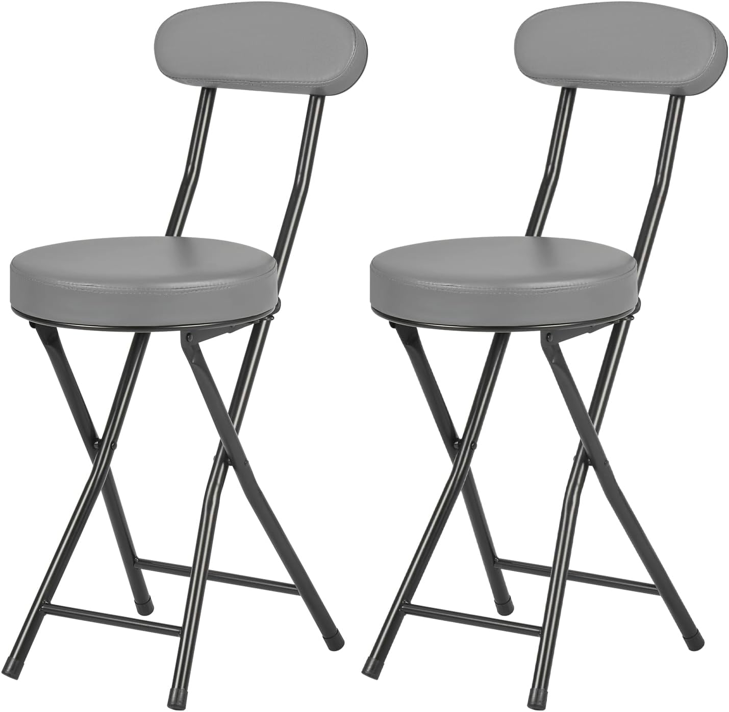 Cushioned Padded Folding Stools, Folding Bar Stool with Backrest, 220lb Capacity, 19 Inch Collapsible Round Portable Foldable Chair for Outdoor Indoor Kitchen Camping Fishing (Grey, 2 Pack) Grey-2 Pack