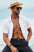 Vista 252 de JMIERR Camisas de vestir a rayas con botones y manga corta para hombre