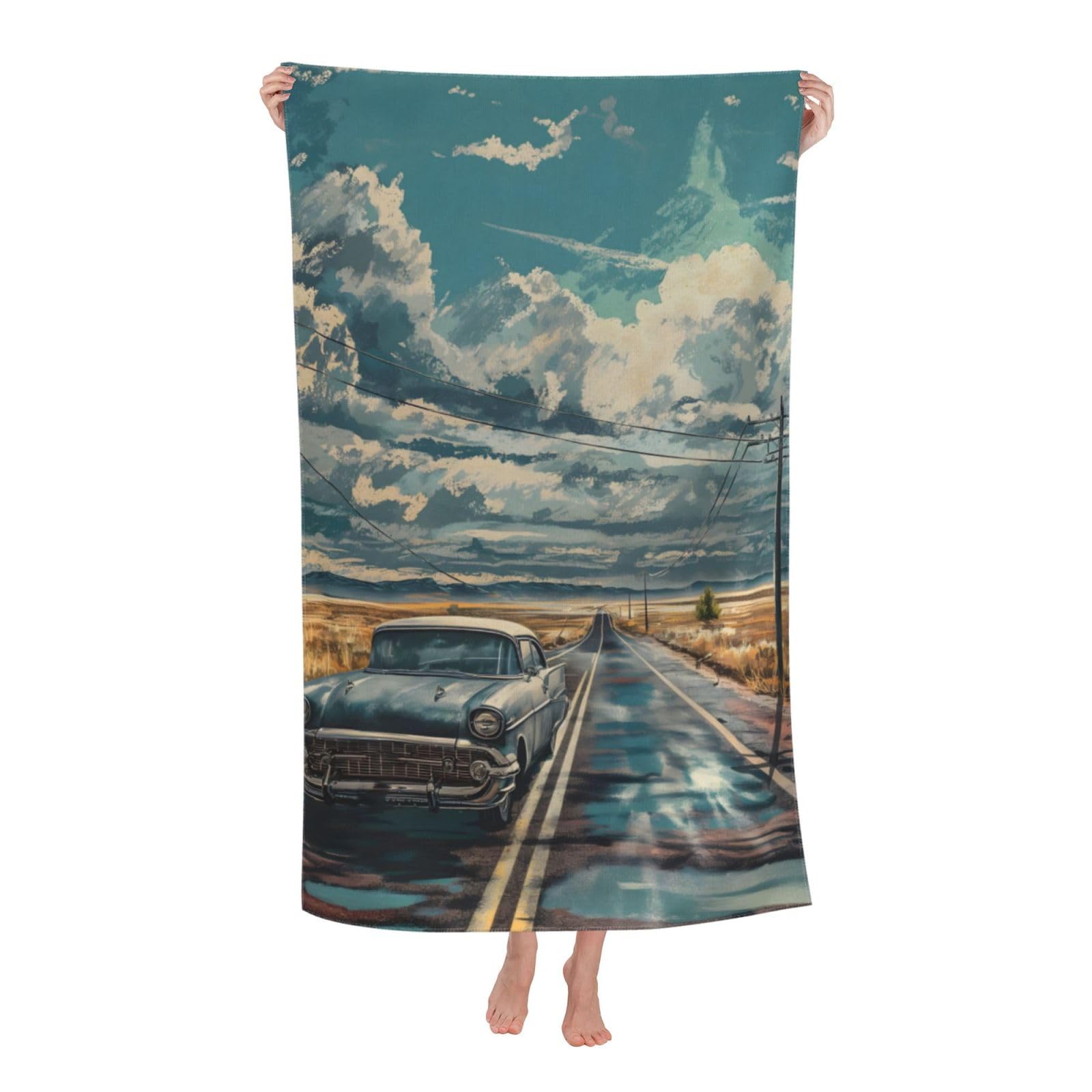 Badetuch Roadtrip-Auto-Retro Handtuch Set Gesicht 80x130Cm