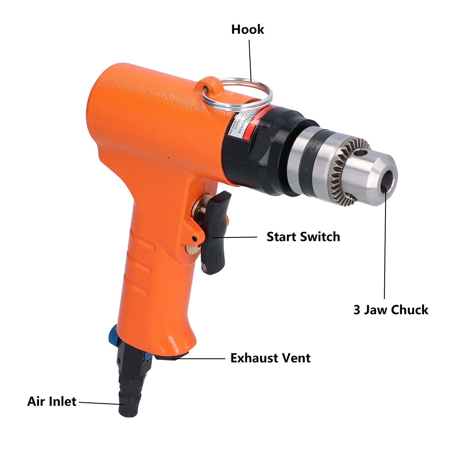 Empuñadura de taladro neumático neumático de 3/8 pulg. Potente diseño de rodamiento doble Reversible CW CCW 1400 rpm Velocidad ajustable para perforación de madera, hierro y