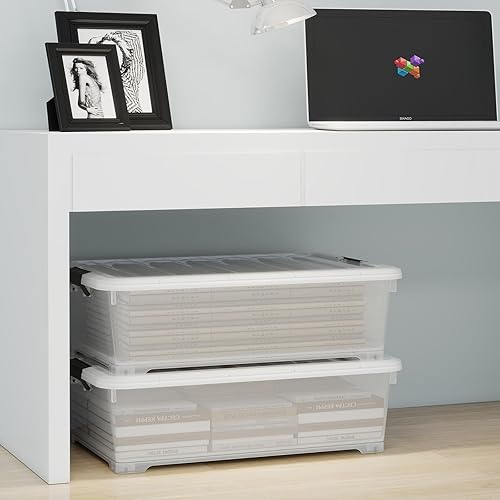Miniatura 5 de Caja de almacenamiento grande de plástico de 52 cuartos de galón para debajo de la cama, contenedores de almacenamiento transparentes con ruedas