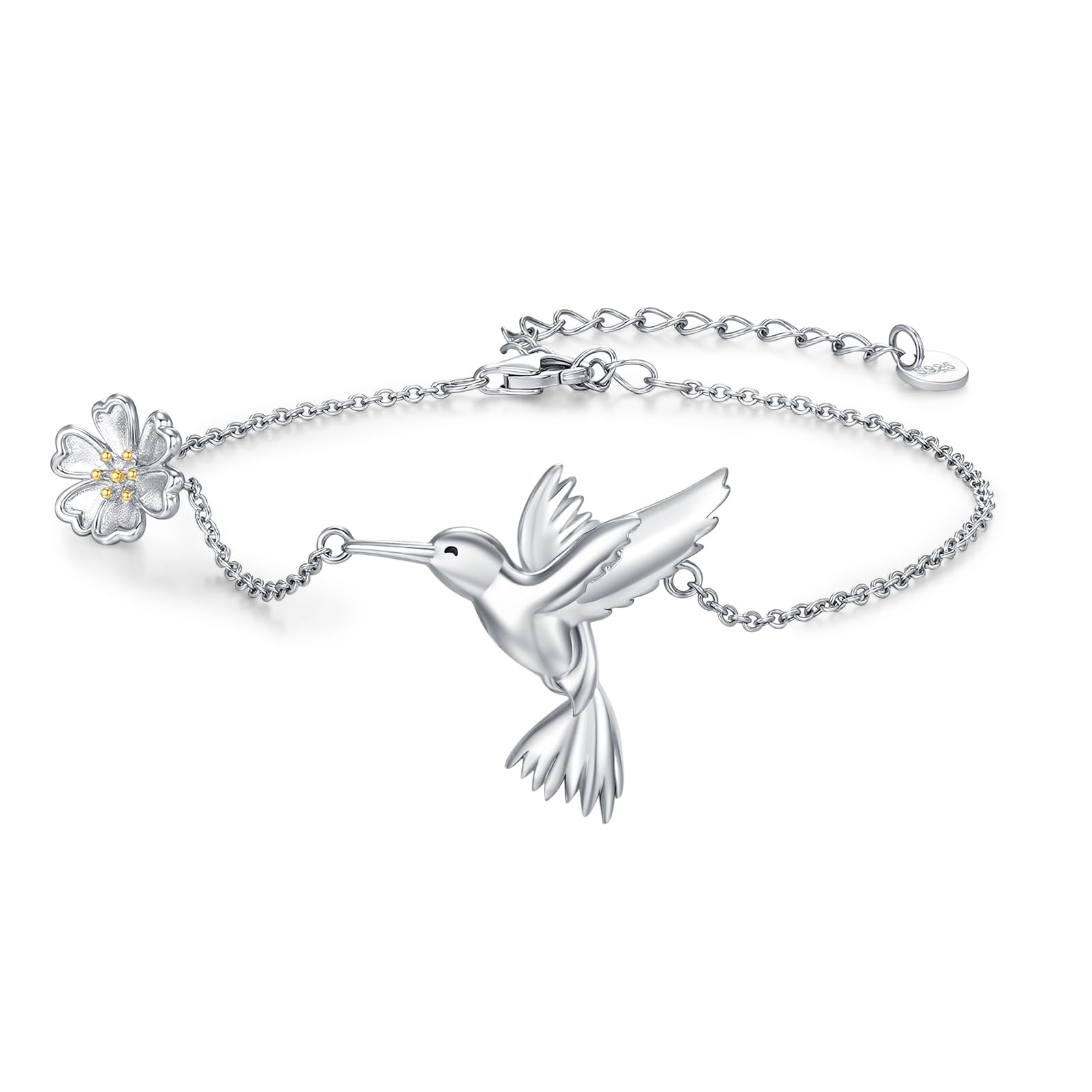 Pulsera de plata 925 para mujer, diseño de colibrí y flor, adecuada para el Día de la Madre, San Valentín, cumpleaños, bonito regalo para novia, madre, esposa