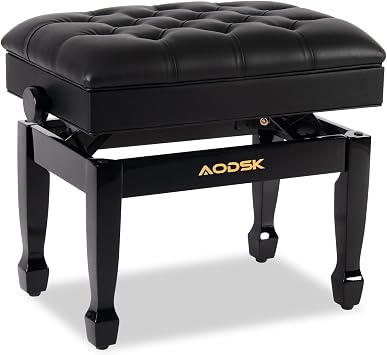 AODSK Piano Bench Adjustable with Storage,Heavy Wooden Piano Stool Padded Piano Seat Cushion,Black Keyboard Bench,15.75" D x 23.62" W x 18.5" H,Height Range 18.5to 22.83