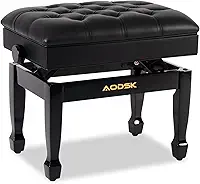 AODSK Banco de piano de madeira ajustável com almofada acolchoada e armazenamento de partituras preto 56 cm x 33 cm x 45 cm (intervalo ajustável de altura: 45 cm a 56 cm)