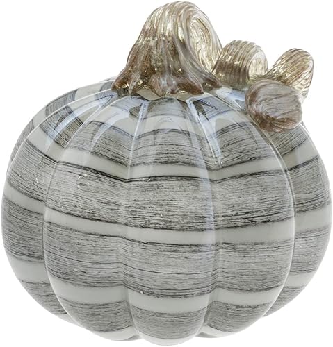 Boston International Calabaza otoño cosecha decoración de mesa de Acción de Gracias vidrio soplado a mano, pequeño, negro y blanco
