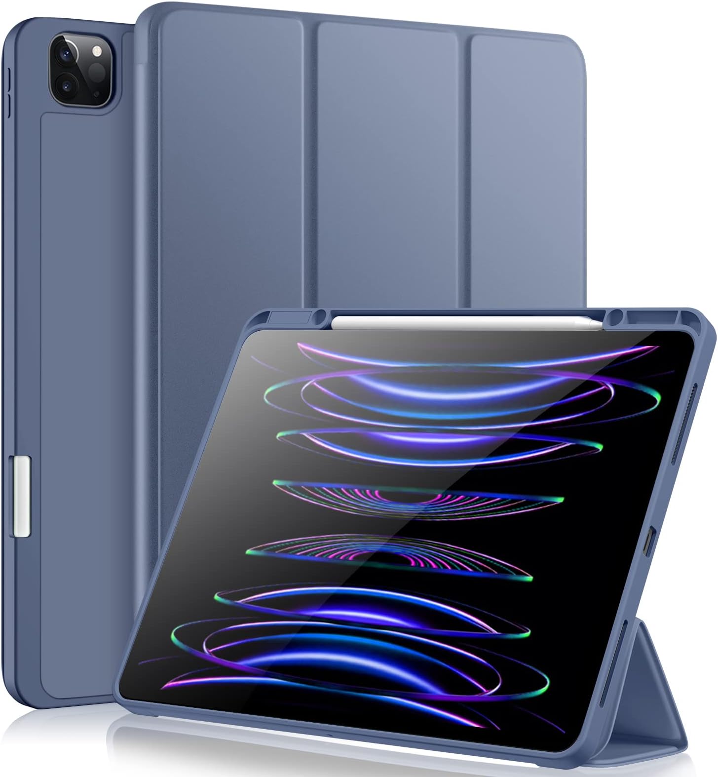 Vobafe Case for iPad Pro 12.9 Case 6th/5th/4th/3rd Generation, TPU Flexible Back Cover with Pencil Holder for iPad 12.9 Pro 2022/2021/2020/2018, Support Pencil 2 Charging, Blue Grey