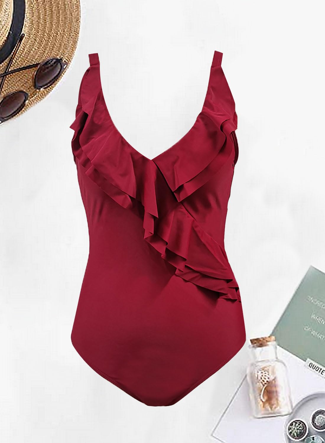 JFAN Costume da Bagno Donna Estivo con Scollo A V Stampa A Foglie Involucro della Cassa Senza Spalline del Un Pezzo Moda Senza Schienale Bikini