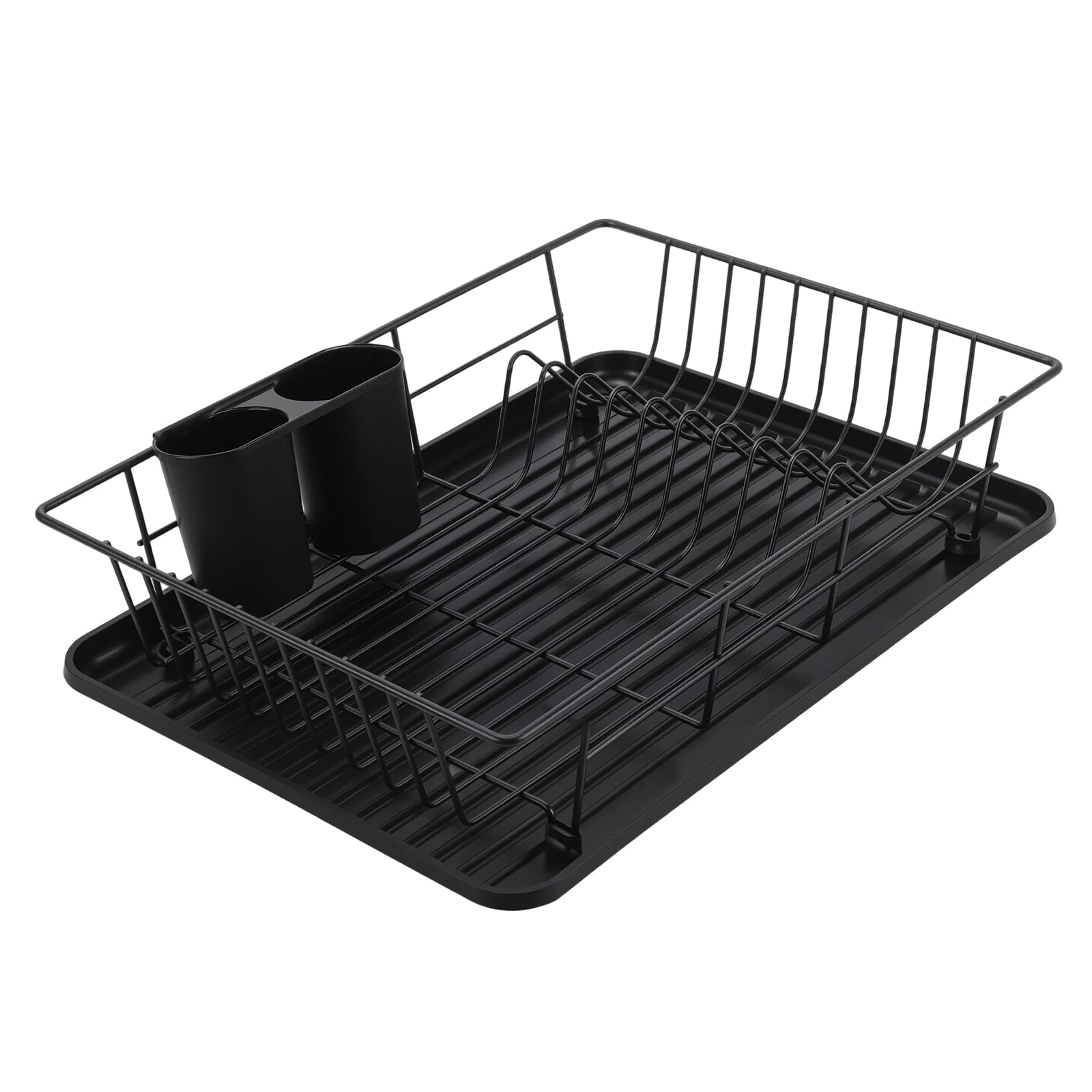 SINJEUN Paquete de 2 escurridores de platos, escurridor de fregadero, bandeja de goteo, escurridor de cocina para secado de fregadero, color negro