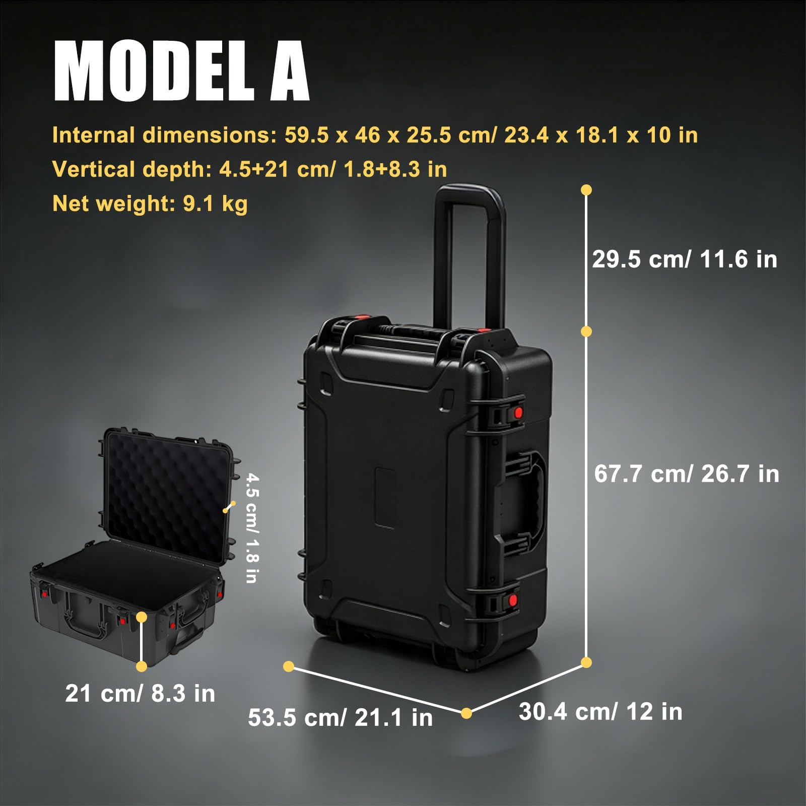 Maleta Rígida de Plástico con Espuma Modelada | Carcasa de Polímero Antiimpactos Equipada con Ojales Reforzados para Transporte Seguro de Bienes(Model A)