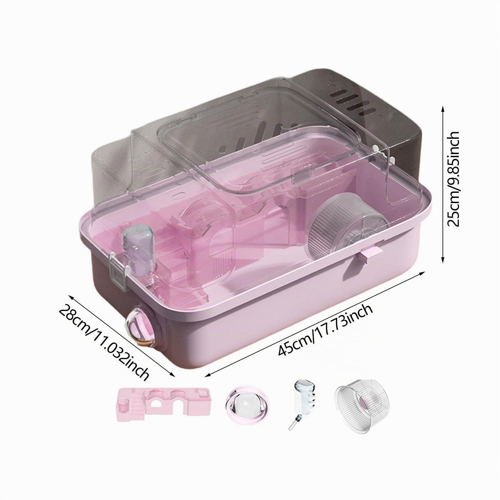 Hamsterbox Hamsterhaus mit Leiter, DIY Hamsterhaus mit Versteckgleitern Zubehör für Rennmäuse, Hamsterkäfig Zubehör mit klarem Deckel für Meerschweinchen Chinchillas Rennmäuse, Rosa