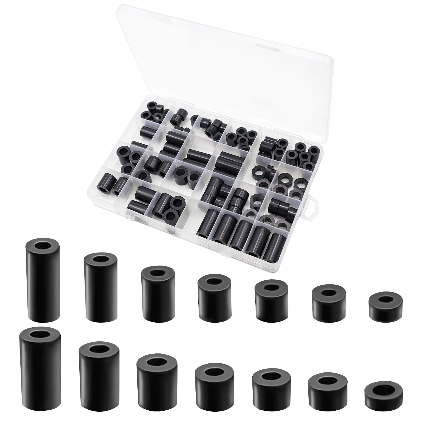 CONNECTION 90 Pezzi M6 M8 Rotondo Distanziatori Kit Assortito di ABS Plastica Distanziatori Rotondi Distanziali Isolanti Rondelle Distanziali in Plastica per Viti Prese Elettriche Macchinari (Nero)