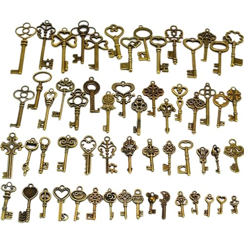 FRUHLING 59 Piezas Llaves de Esqueleto de Bronce Antiguo Dijes de Llave Vintage Llaves Colgantes Decorativas Llaves Antiguas para la Boda DIY Decoración Collar Colgantes Fabricación de Joyas Cover