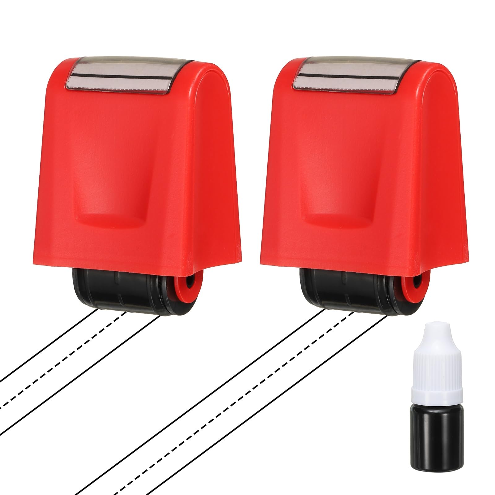 PATIKIL 2Pcs Dashed Handwriting Lines Practice Roller Stamp, Self Inking Line Rolling Stamps Sentence Strips Handwriting Practice for Teachers Classroom Office Home, Red