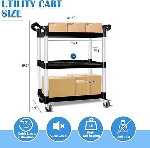 Miniatura 5 de AQNIEGEP Carros utilitarios con ruedas, carrito rodante resistente de 510 libras con ruedas bloqueables, carrito de restaurantecocinaservicio de