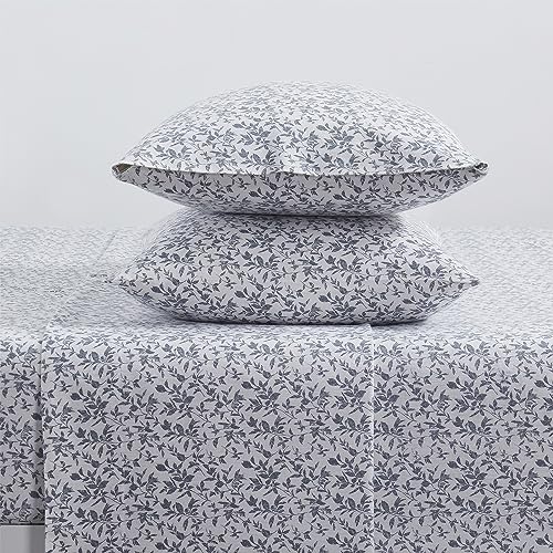 Image of Tahari Home - Twin Sheets, 3-Piece Cotton Flannel Bedding with Matching Pillowcase, Brushed for Extra Softness, Cozy Home Decor (Flora Gray, Twin)