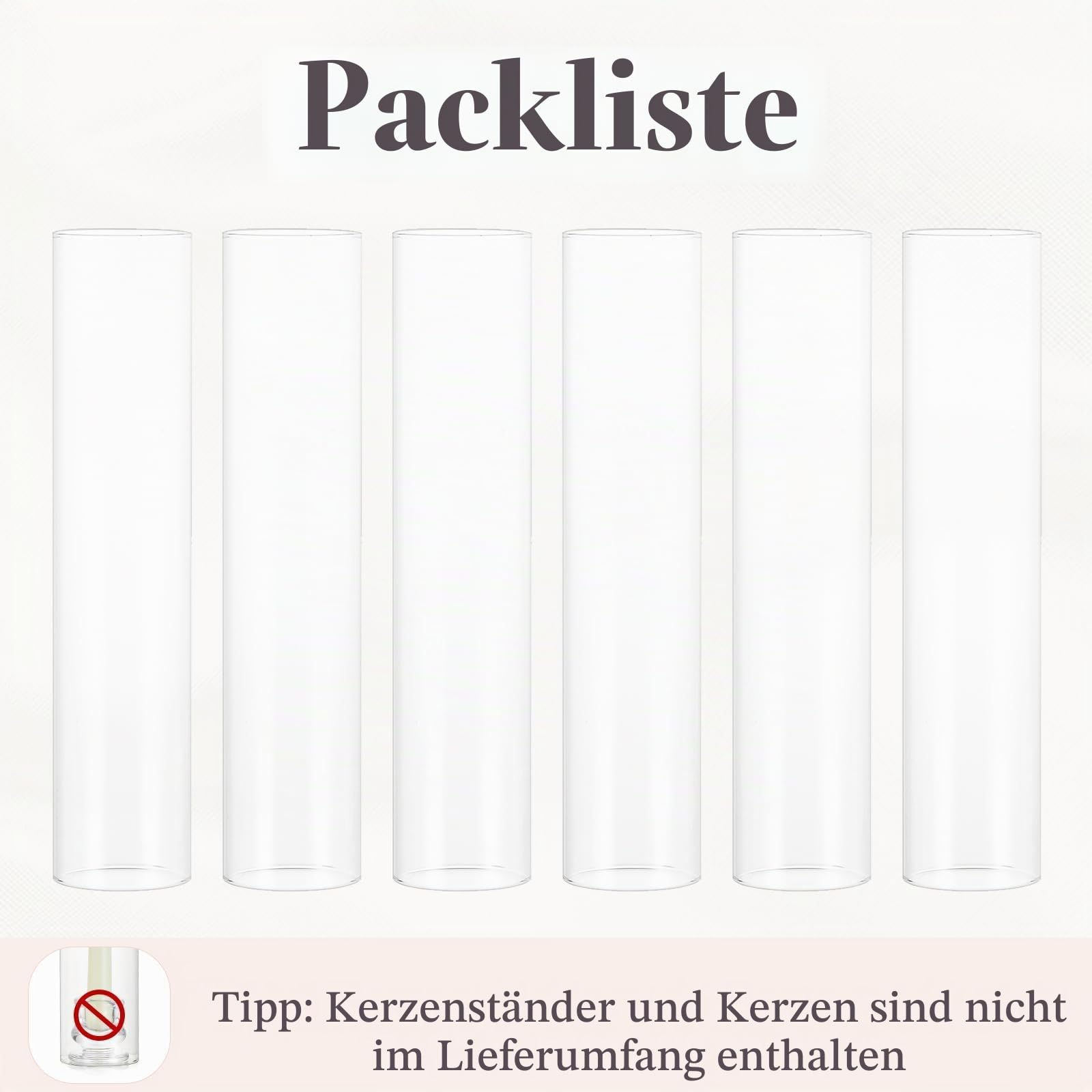 Glaszylinder für Kerzen: 6 Stück Windlichtglas Ohne Boden | 6,5 x 30,5cm, Windgeschütztes Design, Glas Windlicht Kerzenhalter für Außen, Hochzeit, Tischdeko, Partys, Weihnachten, Kamin