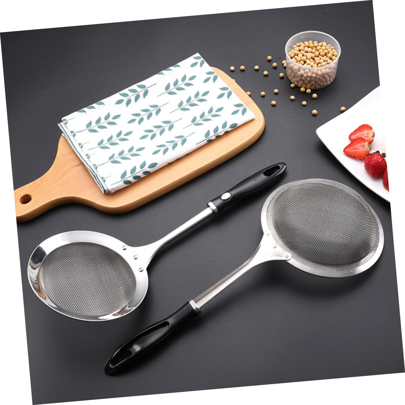 Set mit 3 Küchensieben aus Edelstahlgeflecht – ideal für Mehl, Nudeln und Öl, feinmaschiges Sieb zum Kochen und Abschöpfen
