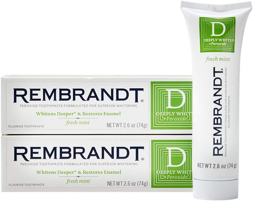 Rembrandt Deeply White + Peroxide Whitening Toothpaste, Fresh Mint Flavor, 2.6 Ounce (Pack of 2)