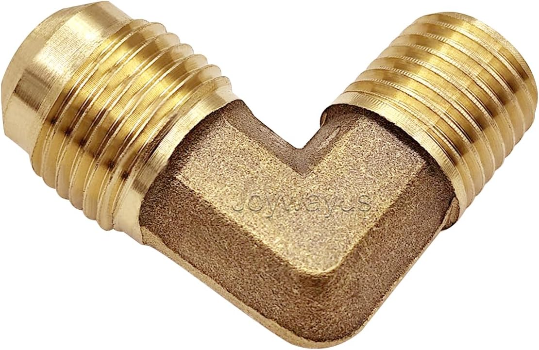 Joywayus Brass 3/8" Flare Male x 1/4" NPT Male Elbow Tube Fitting Coupling Gas Adapter Pipe Connector (Pack of 2)