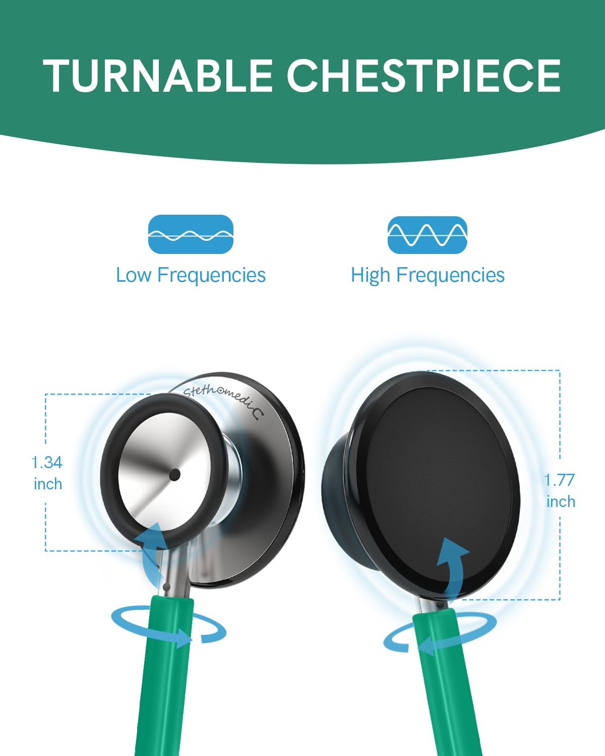 FriCARE Dual Head Stethoscope - Stethoscopes for Nurses, Medical Nursing Students, Paramedics/EMT/LVN/VNA Backup Estetoscopio, Dark Green Tube, Stainless Steel Chestpiece