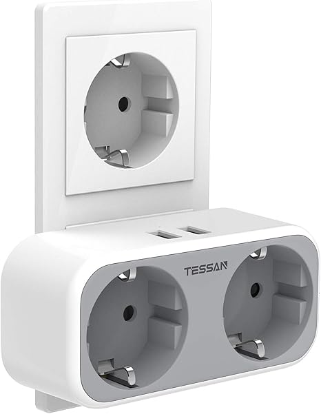 TESSAN Ladron Enchufes USB, 4 en 1 Enchufe Multiple con Doble Enchufe y 2 USB, Ladrones Enchufes Modernos Compatible con Phone, Enchufe Pared Doble ...