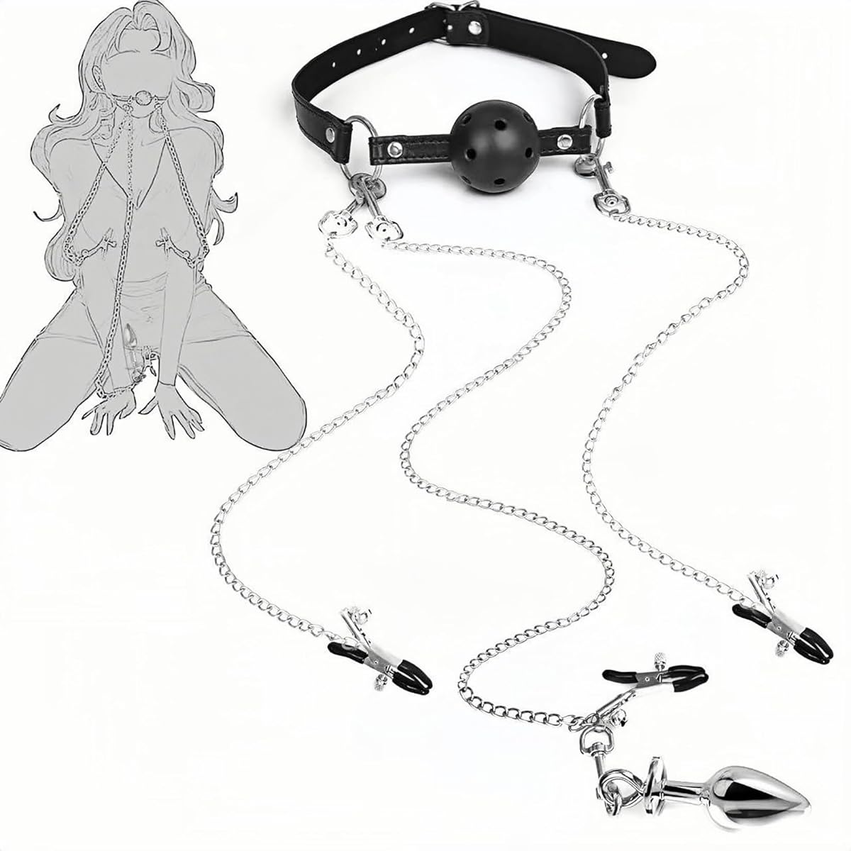 Yemax アナルプラグ 乳首クリップ クリクリップ 口枷 sm 拘束具 取り外し可能 チェーン 鈴付き 大人のおもちゃ女性用 乳首攻め アダルトグッズ 男性用 乳首開発 乳首責め アナル拡張 smグッズ アナル開発 アナルグッズ 拘束グッズ ボールギャグ あなるぷらぐ直径1.8cm
