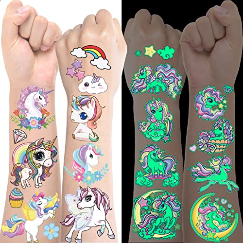 Einhorn Tattoo Kinder Glitzer, 150+ Hautfreundlich Leucht Kindertattoos, Spielzeug Geschenke Mädchen ab 4 5 6 7 8 9 Jahre, Adventskalender Füllung 2025, Nikolaus Wichtel Geschenke, Wichtelgeschenk