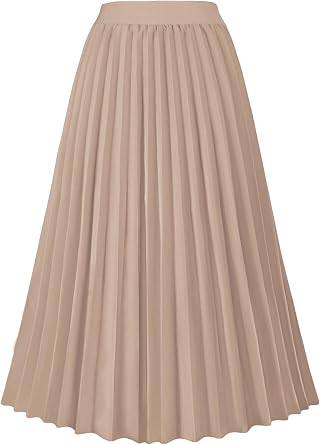 GOLDSTITCH Womens High Waist Pleated Skirt A line Swing Midi Skirt