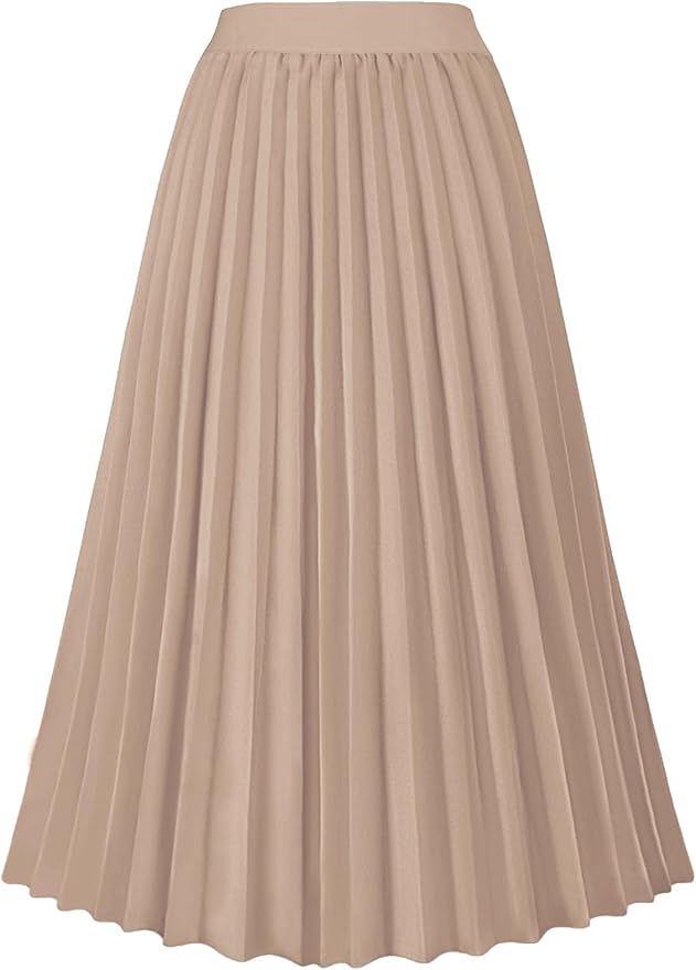 GOLDSTITCH Women's High Waist Pleated Skirt A line Swing Midi Skirt fashion product photo