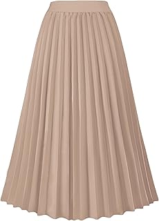 Women's High Waist Pleated Skirt A line Swing Midi Skirt